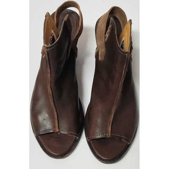 Frye Izzy Artisan Bootie/Mule 10 Brown Leather Chunky Heel Slingback Peep Toe - Picture 6 of 14